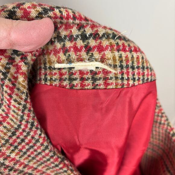 VINTAGE Dress *no label* modern size 6 or 8 houndstooth plaid red tan wool - Picture 11 of 11